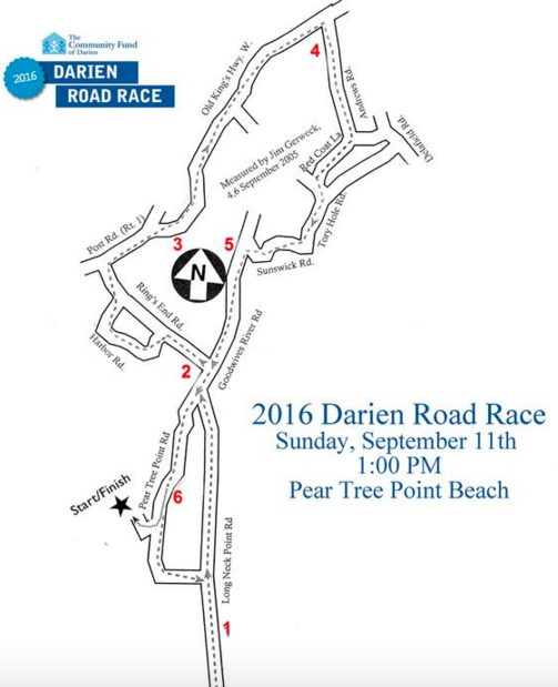 2016 Darien Road Race map 8-26-16