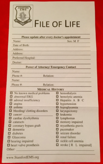 Stamford SEMS File of Life card 912-24-16