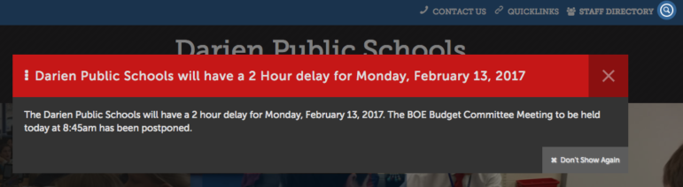Darien Public Schools delay announcement 02-13-17