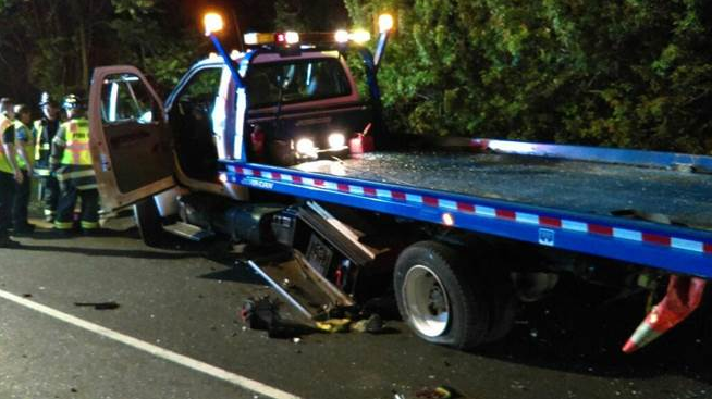 Tow Truck Hit Westport cops photo via AAA Northeast 02-10-17