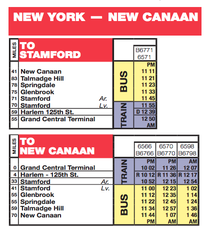 Timetable Buses New Canaan Branch