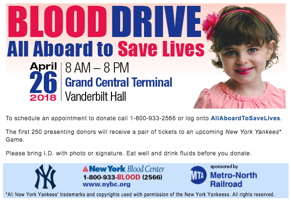 Blood drive April twenty eighteen Grand Central