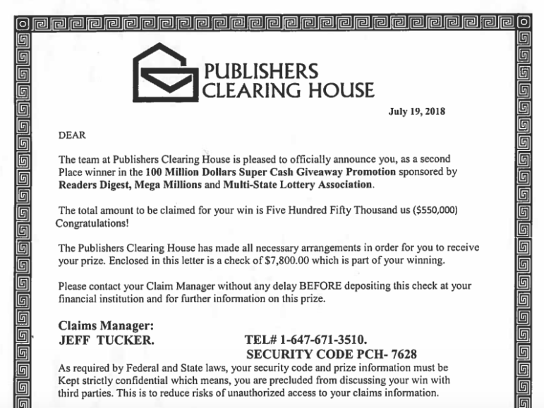 Publishers Clearinghouse Scam 2018