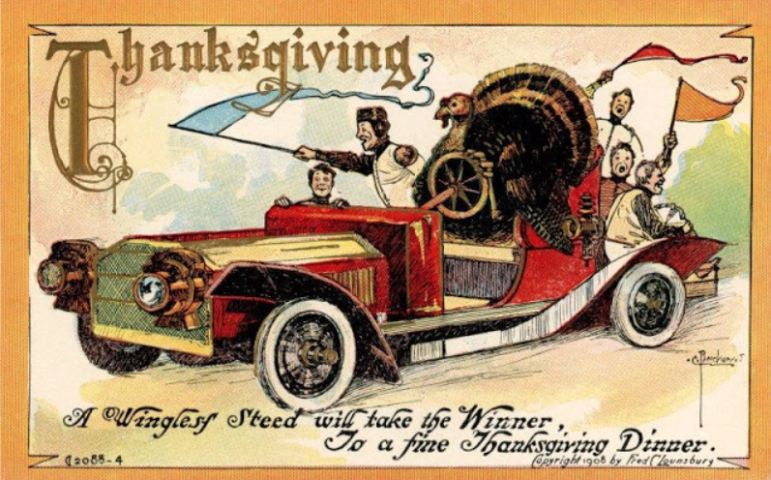 Thanksgiving turkey driving 1908