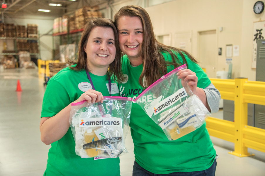 Volunteers assemble emergency kits at Americares 2019