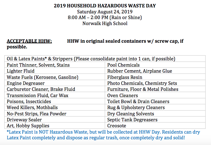 Norwalk Household Hazardous acceptable flyer part 2019