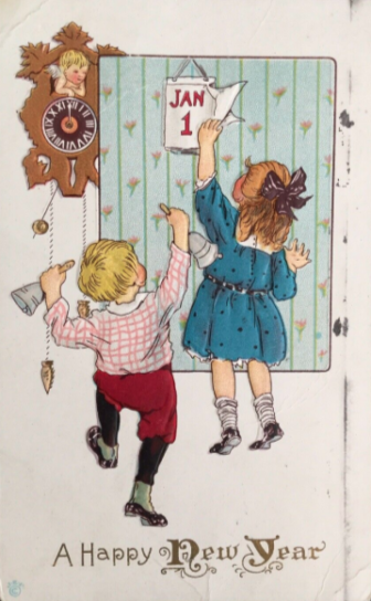 New Year's children postcard mailed 1920 vertical