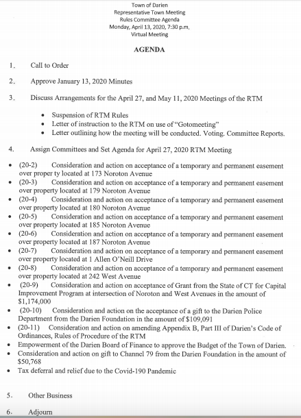 RTM Rules Committee agenda April 13, 2020