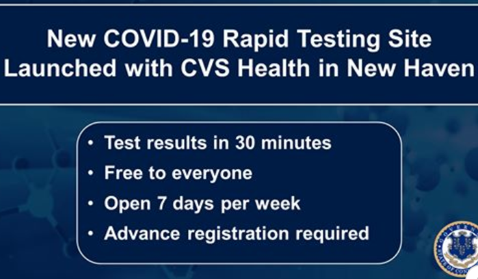 30-min testing COVID-19 in CT Image from Office of Governor Lamont Facebook timeline