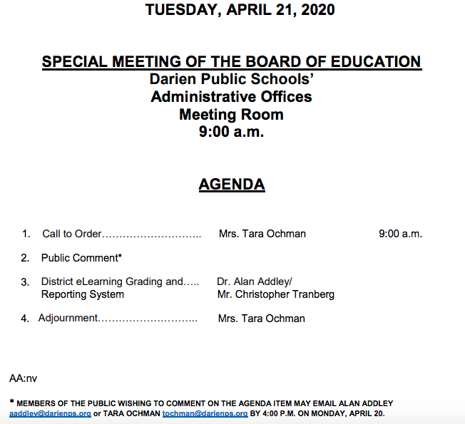 Agenda Board of Education April 21, 2020