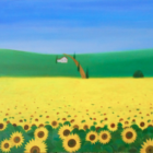 Sunflowers in a painting by Nobu Miki