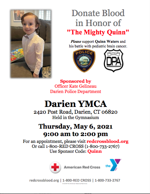 Poster for Quinn Waters Blood Drive 5/6/21