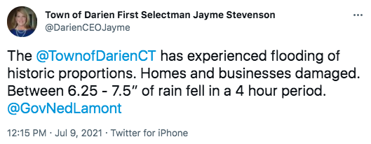 Tweet at 12:15 p.m., Friday, July 9, 2021 on flooding rain