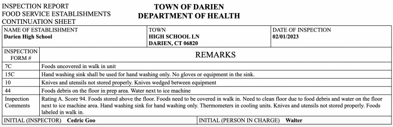 DHS health inspection 2/1/23
