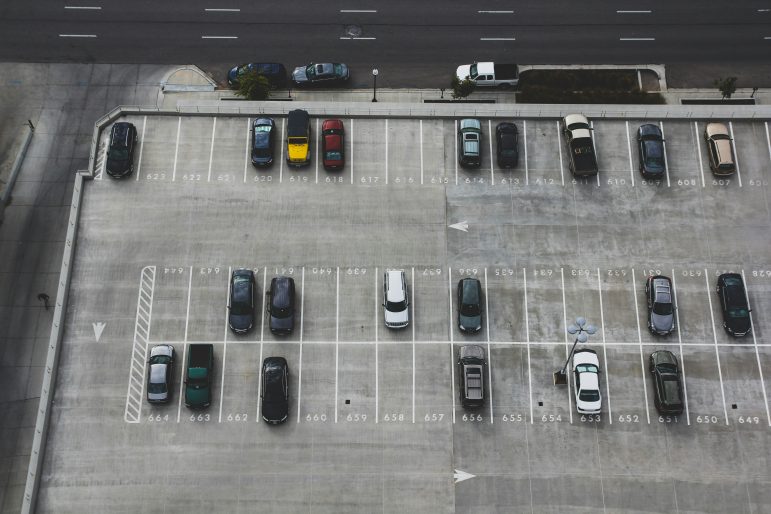 Aerial view of a parking lot